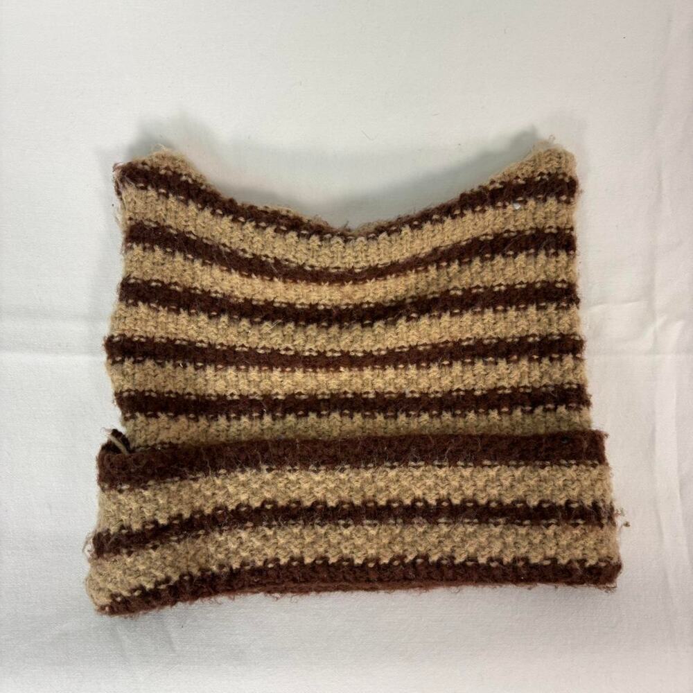 Brown and cream striped cat ears knit hat